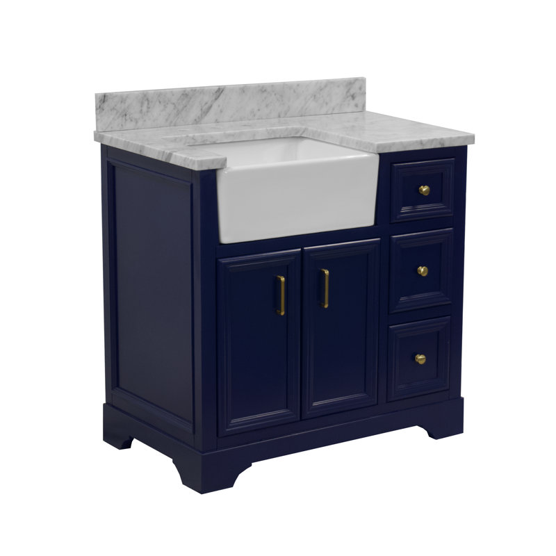 Ensemble de meuble-lavabo simple 36 po Emiliano, Marbre de Carrare, Bleu royal