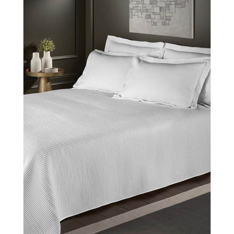 John Cotton Blend Solid Colour Bedspread, White, W220 x L270cm