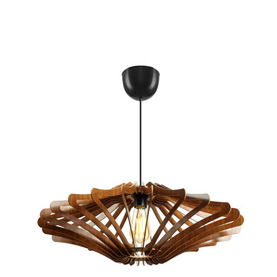 Élégant lustre scandinave Big Angel, finition noyer, 21,7 po x 23,2 po | Corps en panneau de fibres à densité moyenne durable, câble réglable, douille E27 (40 W maximum) | Parfait pour les salles à manger et les espaces de vie modernes, avec un design d'éclairage élégant
