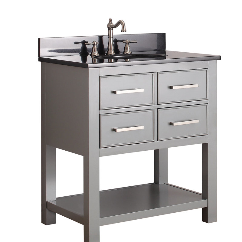Brooks 31'' W Single Vanity, Chilled Gray, White Engineered Marble, Oval