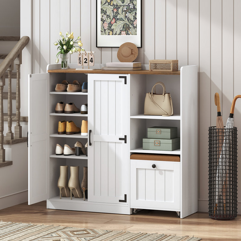 20 Pair Shoe Storage Organizer with Adjustable Shelves, Doors, and Lockable Casters