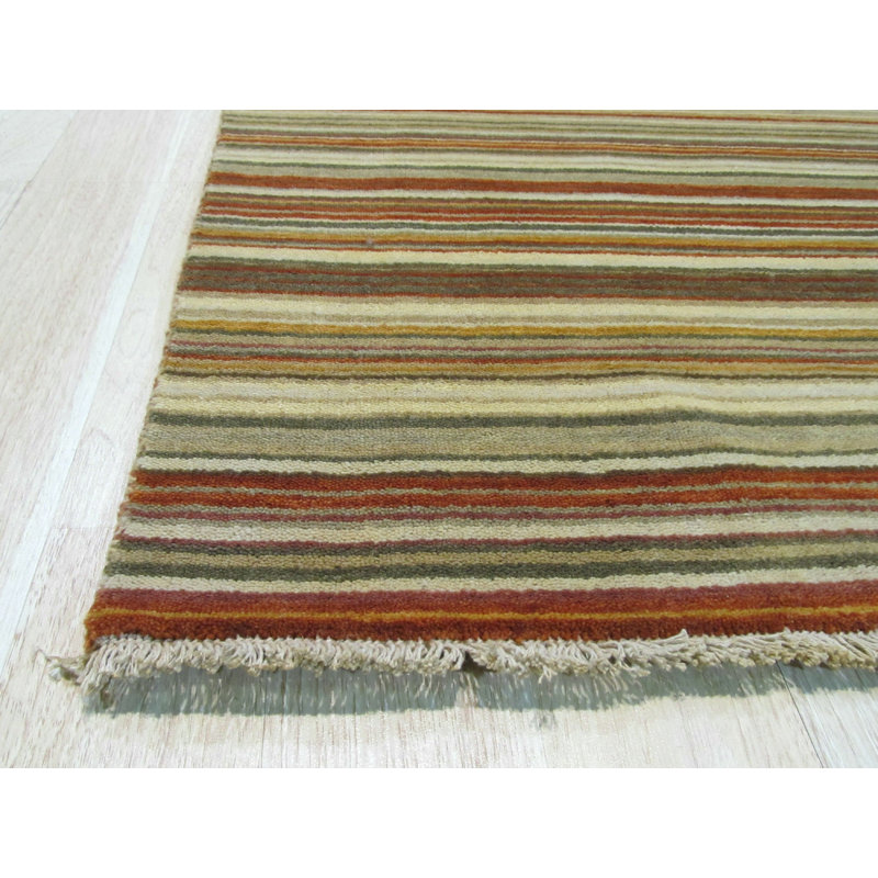 2x6 Yellow Hand-Knotted Wool Earthy Horizon Stripes Striped Modern Contemporary Carpet Rug