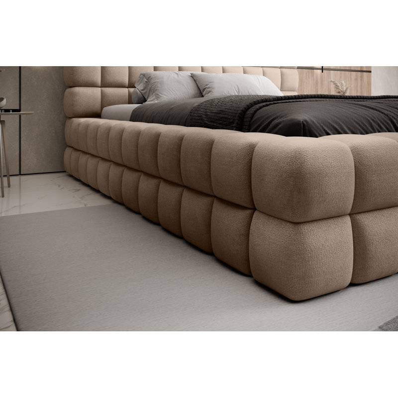 Monzerat Upholstered Bed with Mattress, European Kingsize (160 x 200cm), Beige