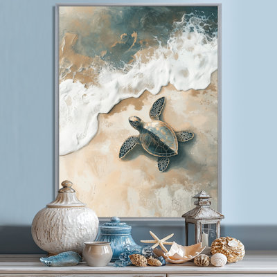 Corazon Baby Turtle Trails On The Beach IV - Tortue, art mural encadré