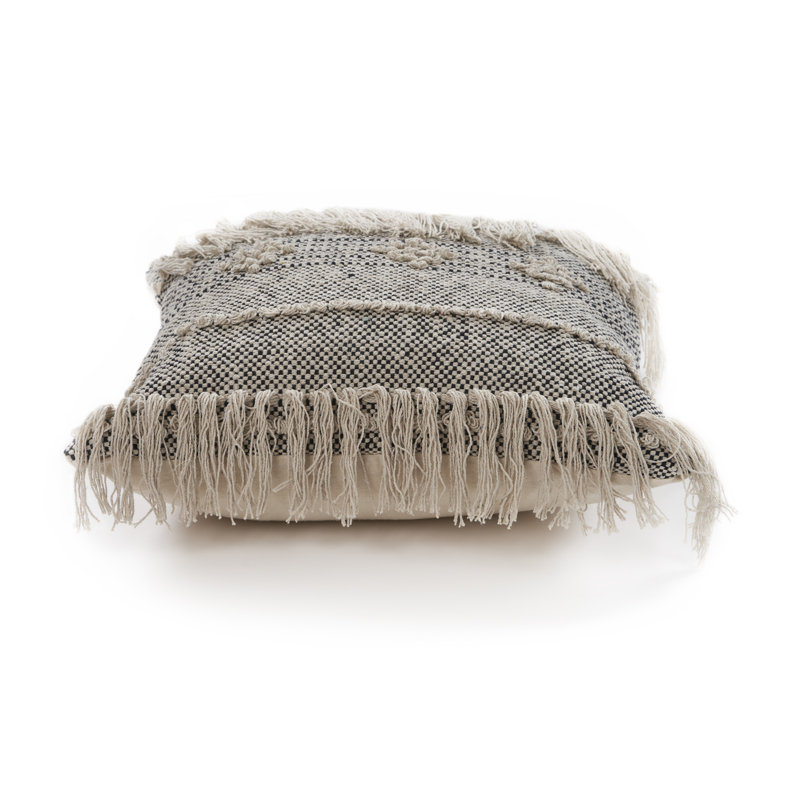 Over-Tufted Fringe Cotton Throw Pillow