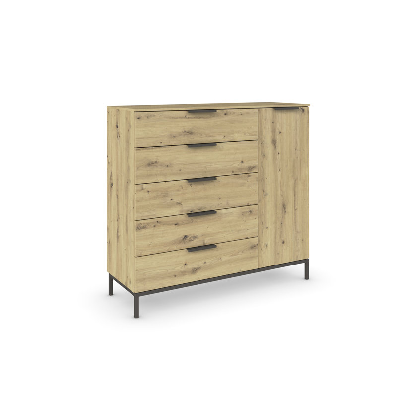 Flipp 5 - Drawer Chest of Drawers, Artisan Oak/Chrome