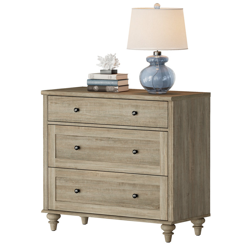 Scarlett Mid-Century Modern 3-Drawer Nightstand, Wash Gray, Individual