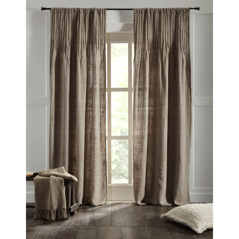 100% Linen Semi Sheer Curtain Single Panel, 30" W x 96" L, Natural