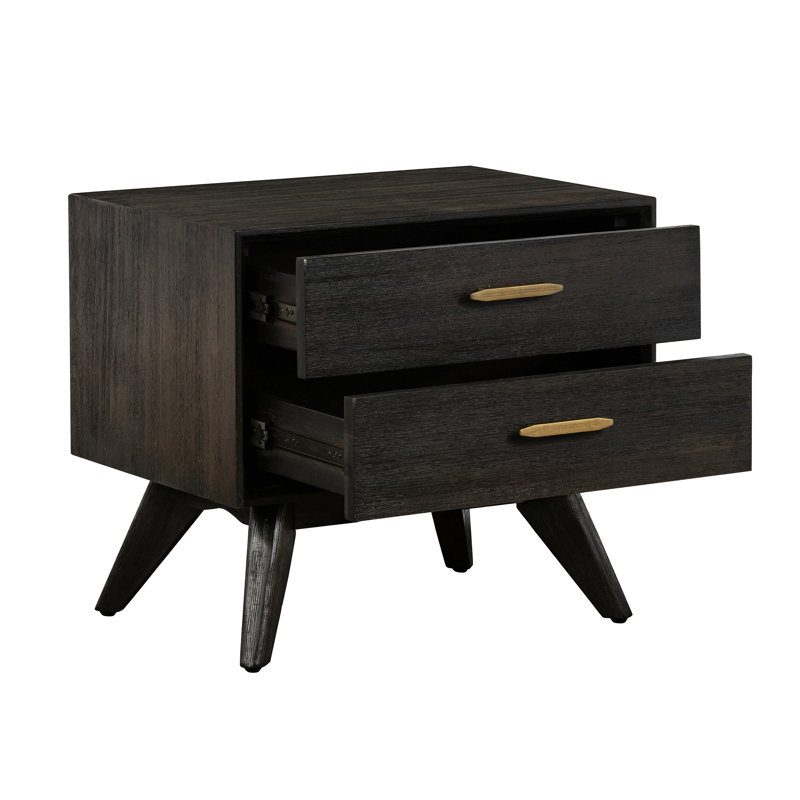 Table de chevet 2 tiroirs Mid-Century brun, nombreuses options de rangement, solide, 24 po de profondeur, structure pour support, 17 po de largeur, corps