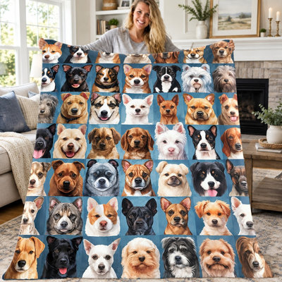 Jeté en flanelle d'amant de chien 1pc, couverture douillette à motif de visages de chiot adorable, couverture légère super douce et chaude pour canapé-lit, salon, bureau, dortoir, couverture toutes saisons, cadeau