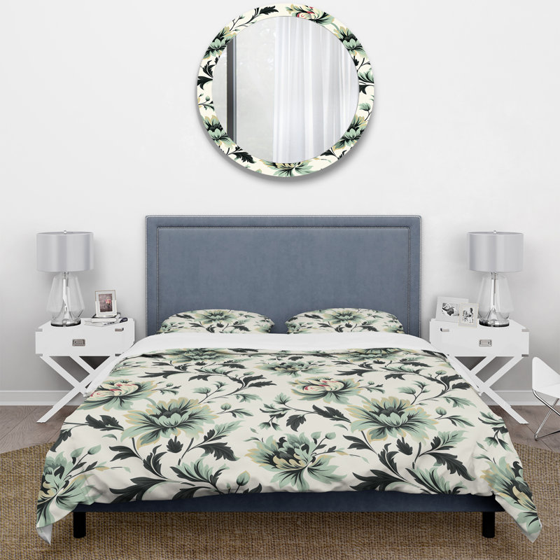 Ensemble de housse de couette Green Sleek Damask Harmony, Housse de couette pour très grand lit et 2 très