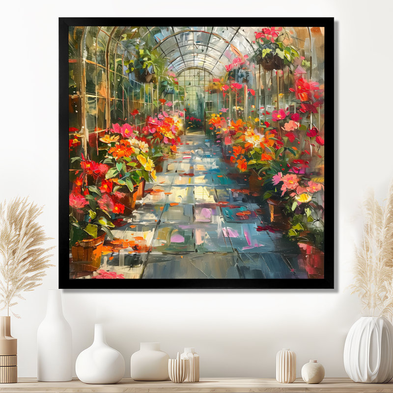 Fleurs orange et roses en fleurs II - art mural fleurs, H 16 po x l 16 po, Cadre pour photo simple noir, bois massif