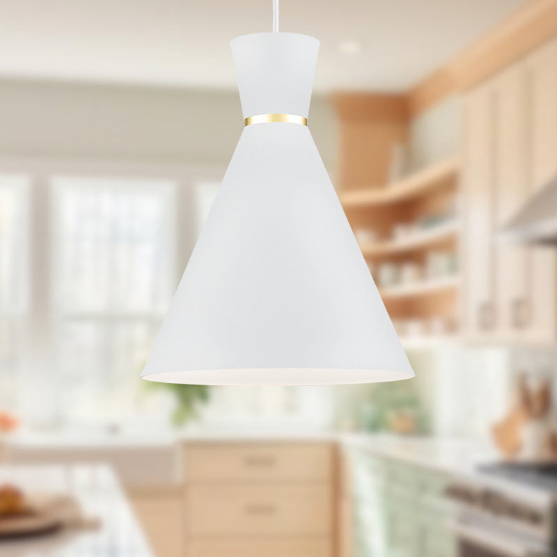 Luminaire suspendu conique simple Vanderbilt, Blanc/doré, Blanc/doré