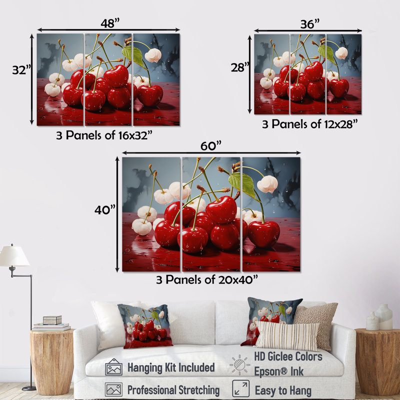 «Chuckling Cherry Red», ensemble d'art mural Pop, H 40 po x l 60 po