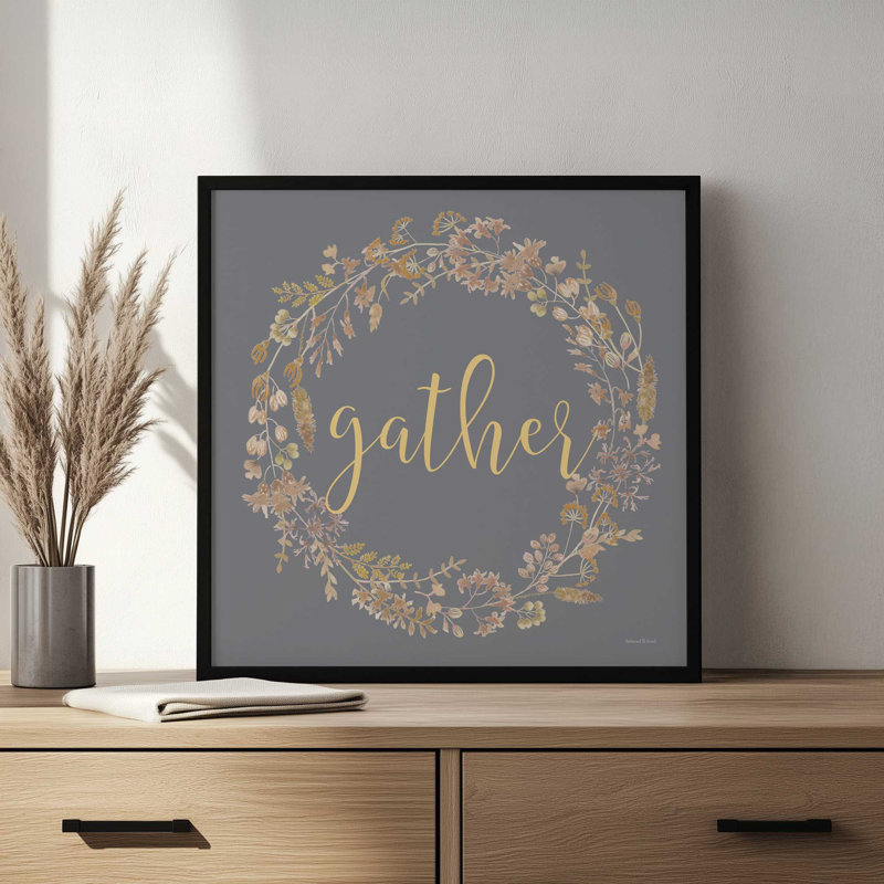 «Gather Wreath» par impression d'art à lettres et doublée, Brun, L 36 x H 36, Impression encadrée