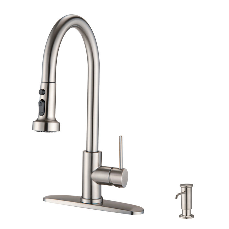 Brushed Nickel High-Arc Pull Down Kitchen Faucet with Soap Dispenser