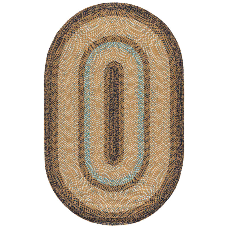Braided Hand Woven Machine Washable Geometric Brown/Navy Indoor/Outdoor Area Rug, 5'-0" X 8'-0" Oval