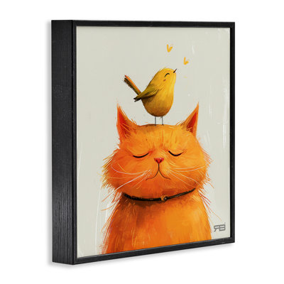 Oiseau perché sur un chat, estampe numérique par Roozbeh Bahramali