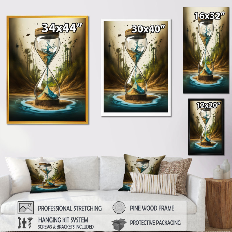 «Hyperealistic Hour Glass IV», reproduction d'art sur toile, L 12 po x H 20 po, Cadre noir