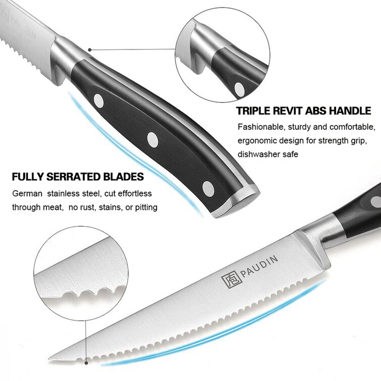 PAUDIN Steak Knives 4.5 Inch, Steak knives Set of 8, High Carbon Stainless  Steel Steak Knife Set, Sharp Serrated Steak Knife with Pakkawood Handle