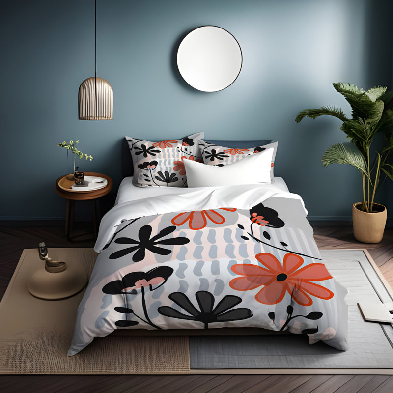 Polyester Floral Duvet Cover, King Duvet Cover + 2 King Shams
