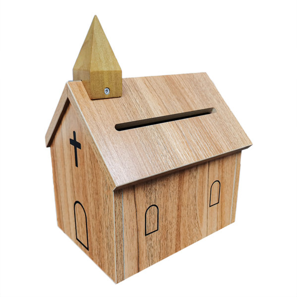 Wooden Tithe & Offering Box - Wall Mounted with Lock - Solid Wood with Oak  Stain