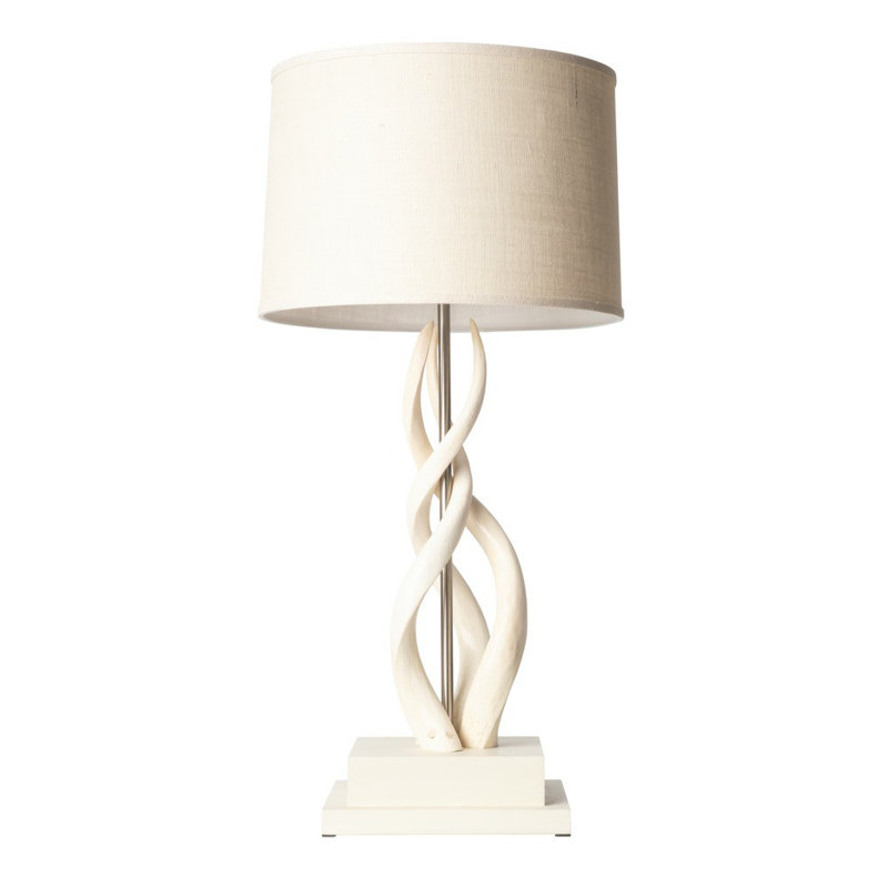 35" Polished Inner Horn Table Lamp - Cream Base