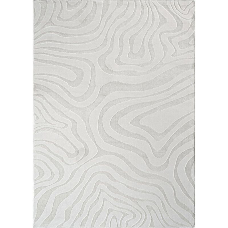 Tapis luxueux au design abstrait crème, Rectangulaire 2 pi x 3 pi
