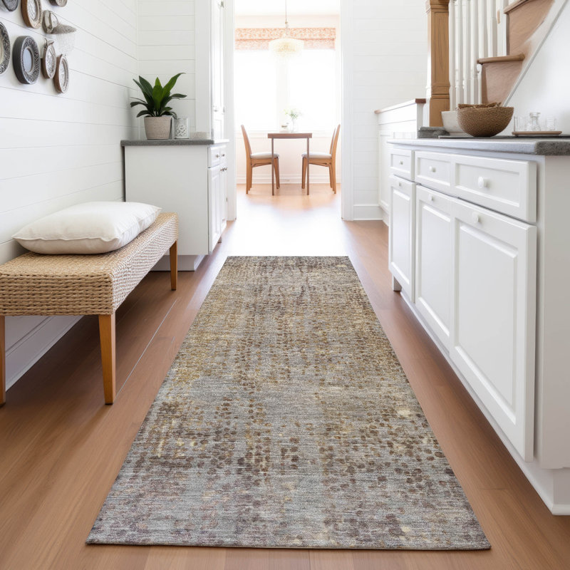 Machine Washable Indoor/Outdoor Xhevrie Brown Rug, Runner 2'3" x 7'6"