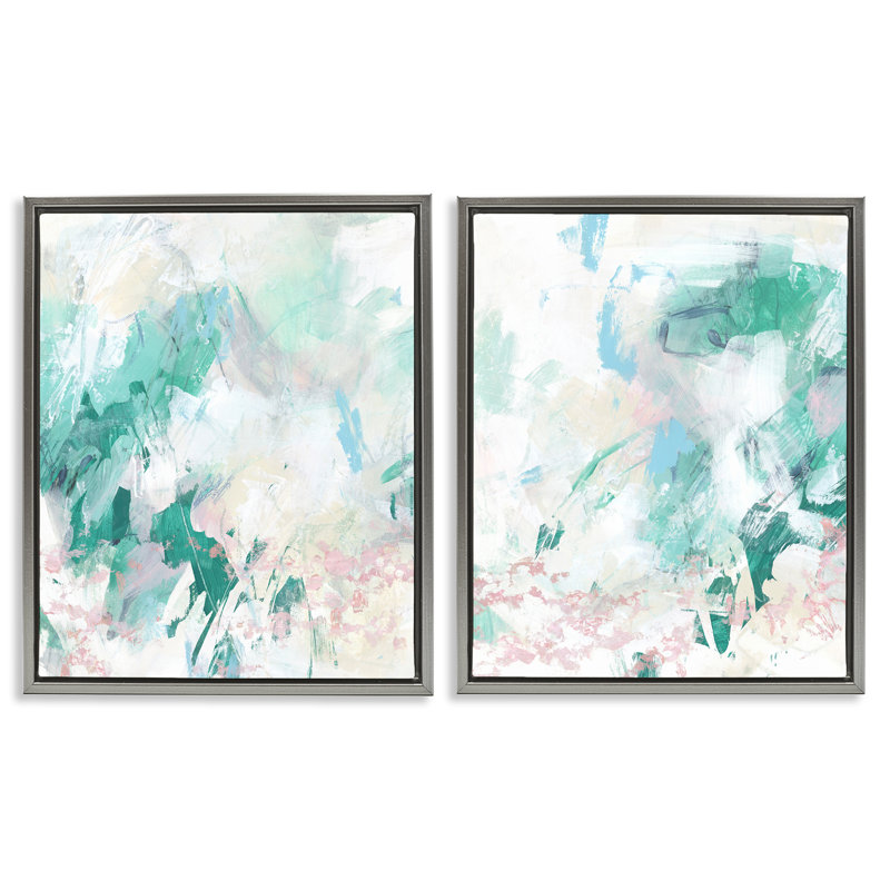  "Abstract Splatter Green", ensemble de 2 toiles flottantes encadrées par June Erica Vess, H 21 po x l 17 po