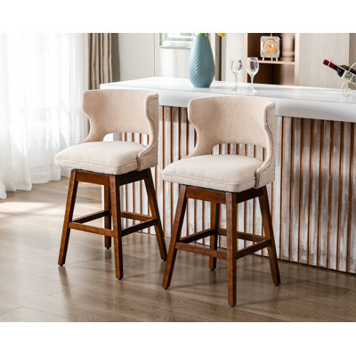 Wood And Upholstered Swivel Bar Stool Set Of 2 With Curved Back -  Corrigan StudioÂ®, 2009F2709543413293E2F6EBED250682