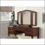 Ensemble de meuble-lavabo contemporain en cerisier avec miroir pliable, tiroirs et amp; Tabouret rembourré | Cerise | Bois d'hévéa