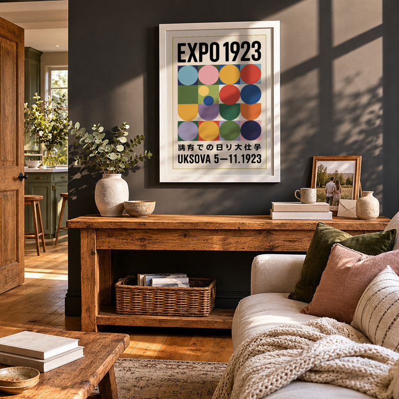 Expo 1923 Grid Geometric - Framed Print, A4 - 29.7 x 21.0 cm, White