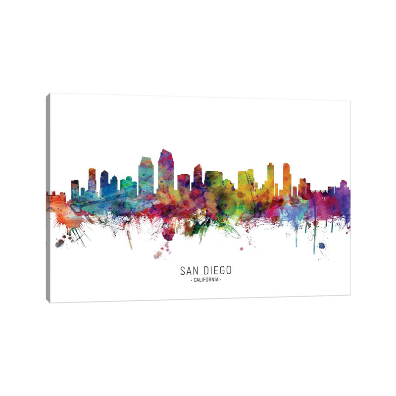 San Diego California Skyline by Michael Tompsett - Wrapped Canvas Painting, 20.32 cm H x 30.48 cm W