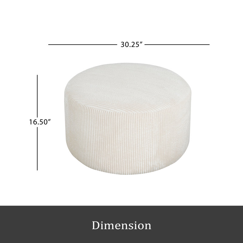 Upholstered Round Ottoman, Beige Corduroy