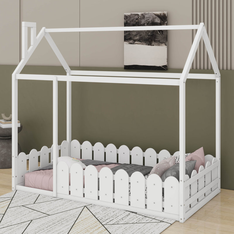 Lit simple en bois avec clôture, Blanc