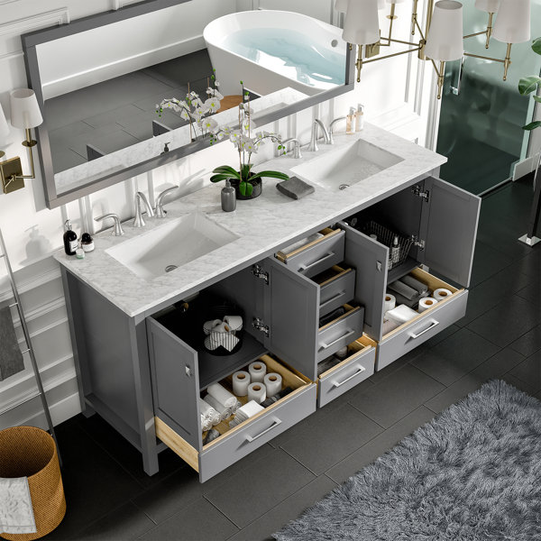 Brayden Studio® Pichardo 72'' Double Bathroom Vanity with Marble Top ...