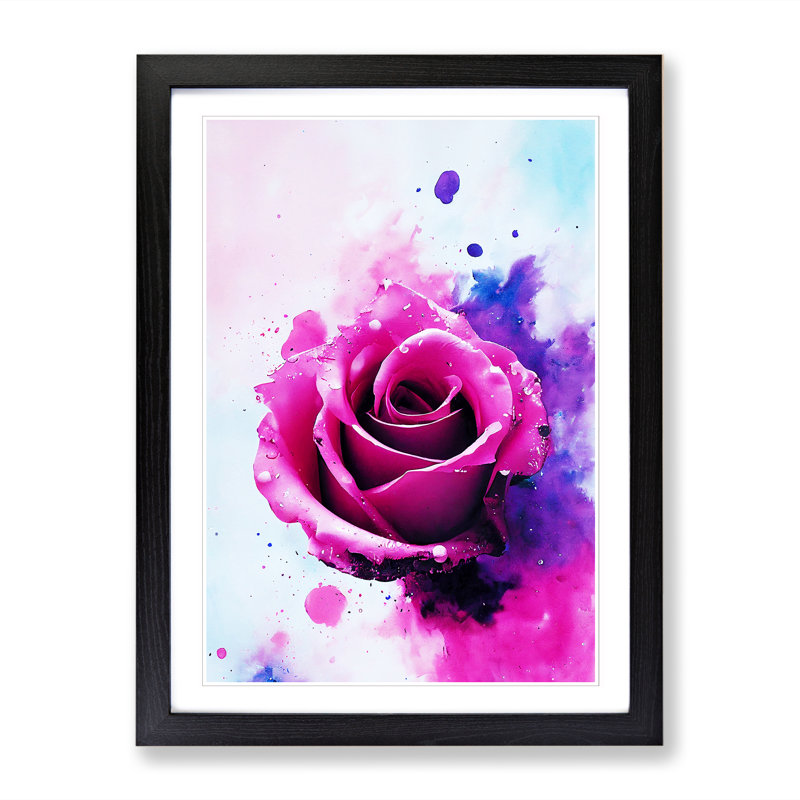 Rose Flower Paint Splatter Vol.2 - Single Picture Frame Print, Black, 64cm H x 46cm W x 2cm D