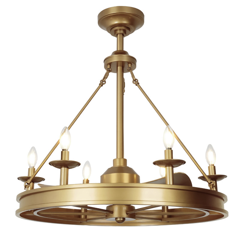 30-In 6-Light Traditional Farmhouse Candle Fandelier Ceiling Fan with Lights with Remote Control, gold