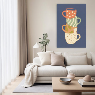 Cozy Stacked Mugs Colorful Modern Rustic Architecture Wall Art