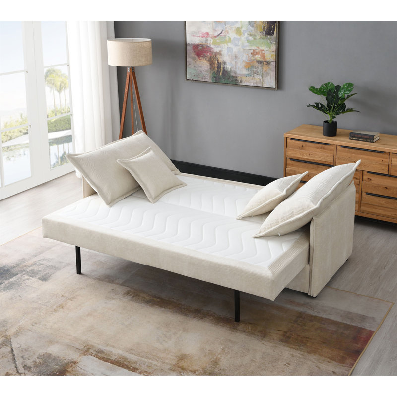 Canapé-lit modulaire en tissu beige avec 2 coussins décoratifs Elisea