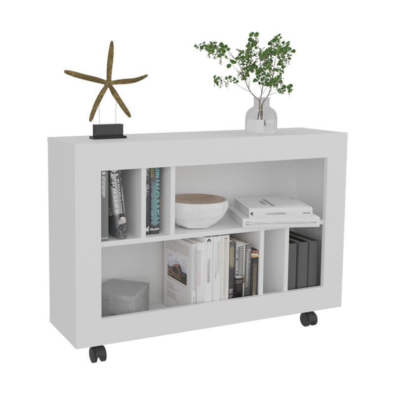 Console Table Cart, 5 Shelves, 4 Casters, White