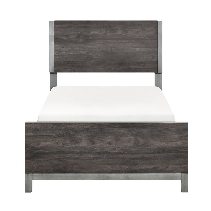 Lit simple moderne avec un design élégant - gris brunâtre et argent antique, matériaux à griffes, sommier tapissier et nécessaire.