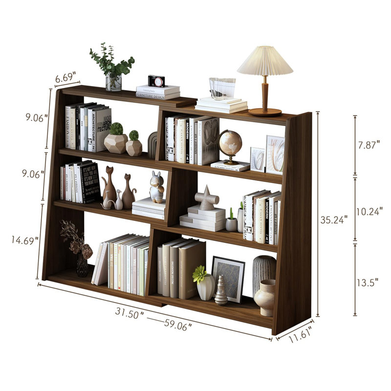 Bibliothèque en bois avec tablette extensible à 3 niveaux pour petite pièce ou coin, 35.24" H x 43.31" W x 11.61" D