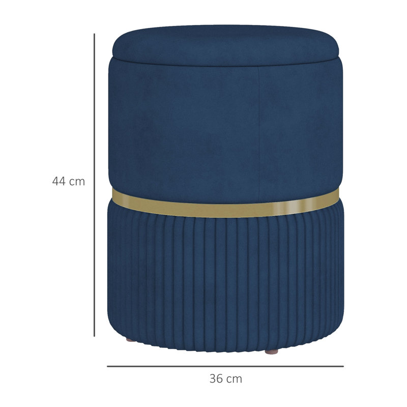 Amberella 36cm Wide Circle No Pattern Footstool Ottoman with Storage, Blue