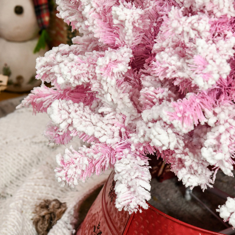 Arbre rose enneigé 7,5 pi - Crayon mince artificiel avec forme réaliste de sapin de Noël