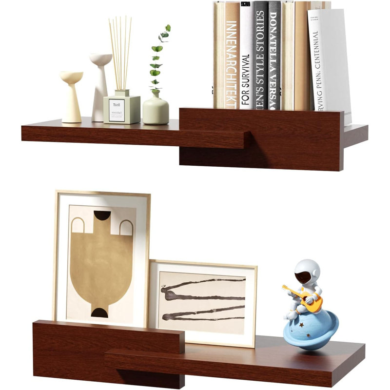 Tablettes flottantes pour le mur, tablettes murales en bois massif avec garde-corps de protection, capacité robuste de 60 lb, installation facile pour le salon, la chambre à coucher et la cuisine