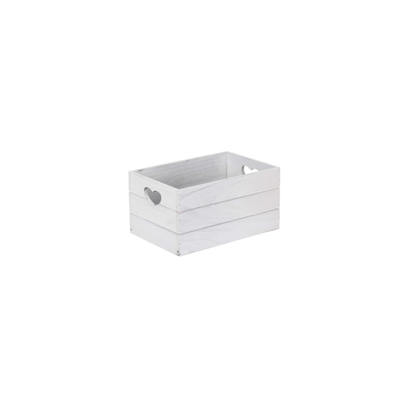 Heart Cut out Storage Crate, White Wash, 15cm H x 30cm W x 20cm D