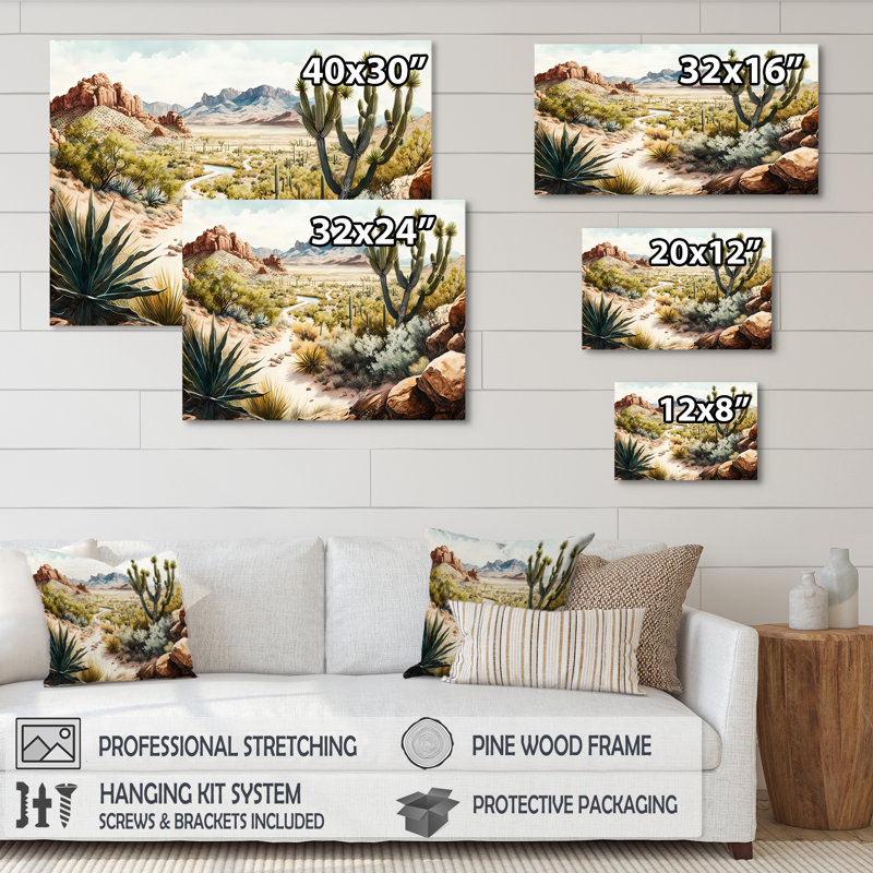 Arizona Desert II - art mural occidental, H 12 po x l 20 po x P 1 po, Toile tendue