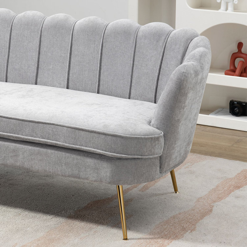 Shay 59.2" Flared Arm Curved Loveseat, Light Gray Chenille